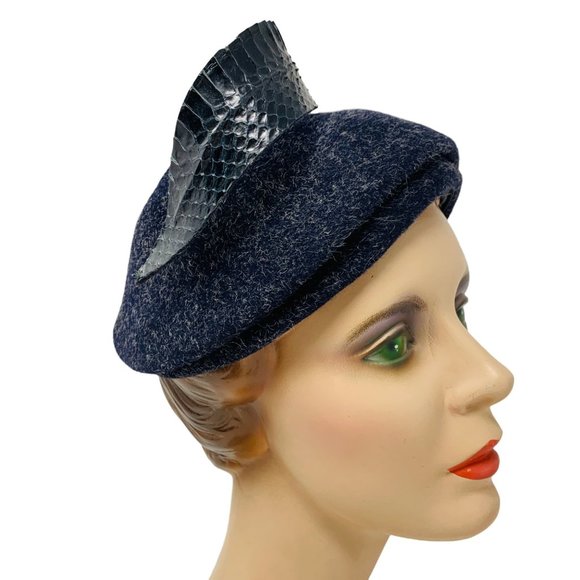 Vintage 1950s Navy Wool Architectural Cap Colby Hat main image 12